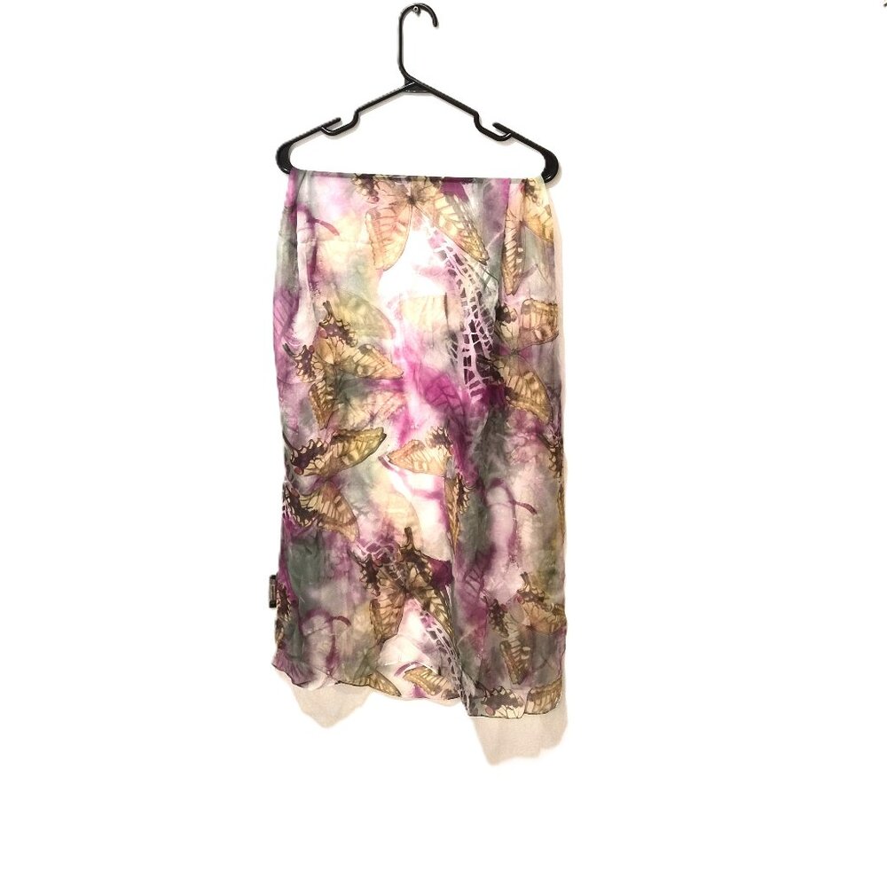 VTG Y2K Cocoon House Silk Fairycore Butterfly Scarf Sheer Green Purple Ethereal